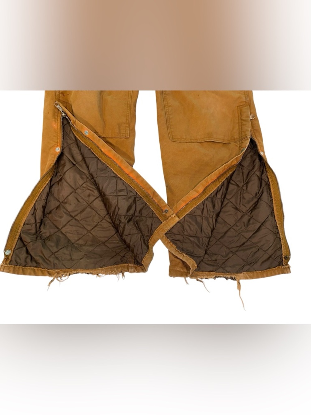 Vtg Y2K Thrashed Overalls Oshkosh Bgosh Vestbak Brown Quilted Utility Bibs 36x34 - Picture 7 of 16